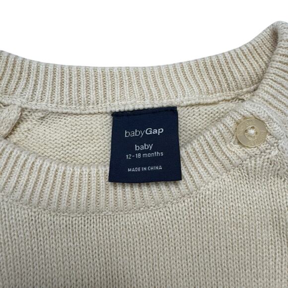 BABY GAP Stripe Knit Romper in Red & Ivory White 12-18 Month Long Sleeves Cotton - Picture 3 of 4